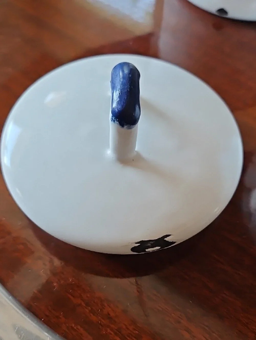 VTG 1940s White Enamelware 3-Piece Boiler Pot Cobalt Blue Trim